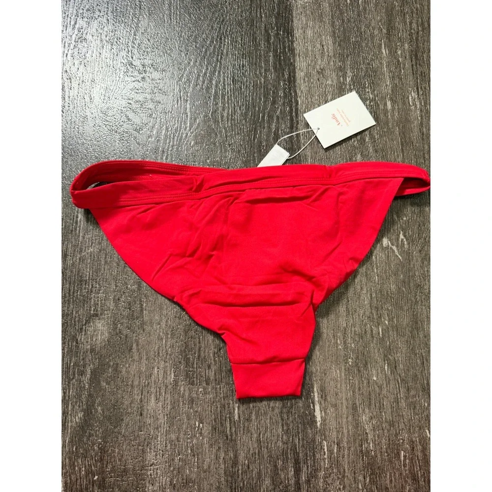 Andie Banded Cheeky Bikini Bottom Womens XL Red Solid Swimwear A8313-CHRED-XL‎